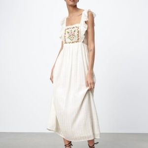 Zara Embroidered White Maxi Dress